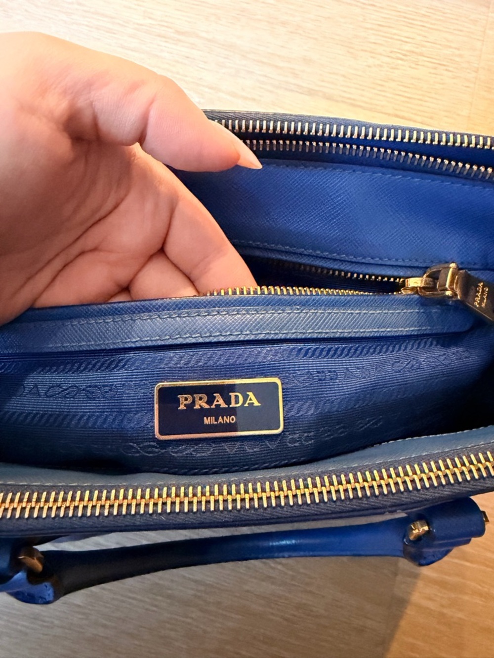 Prada Blue Saffiano Satchel with Gold Hardware - Picture 12 of 13